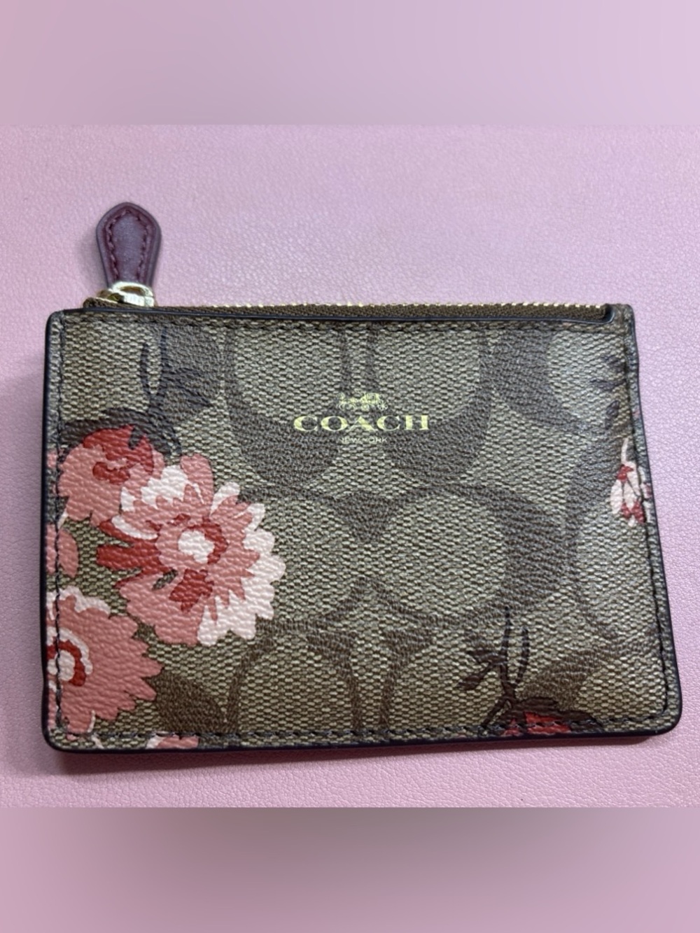 Coach Signature Mini Skinny ID Case IM/Khaki Coral Multi